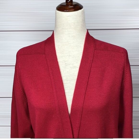 Kasha de Rodier France Wool Blend Red Long Cardigan V-neck Pockets Oversized S - Picture 4 of 12